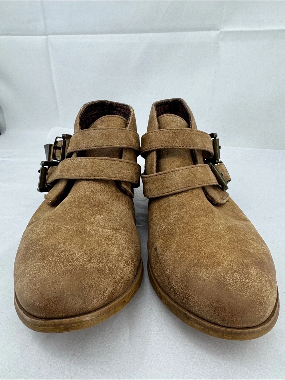 Volcom Womens Getter Tan Leather 2 Buckle Chelsea Ankle Boot Booties, sz 7